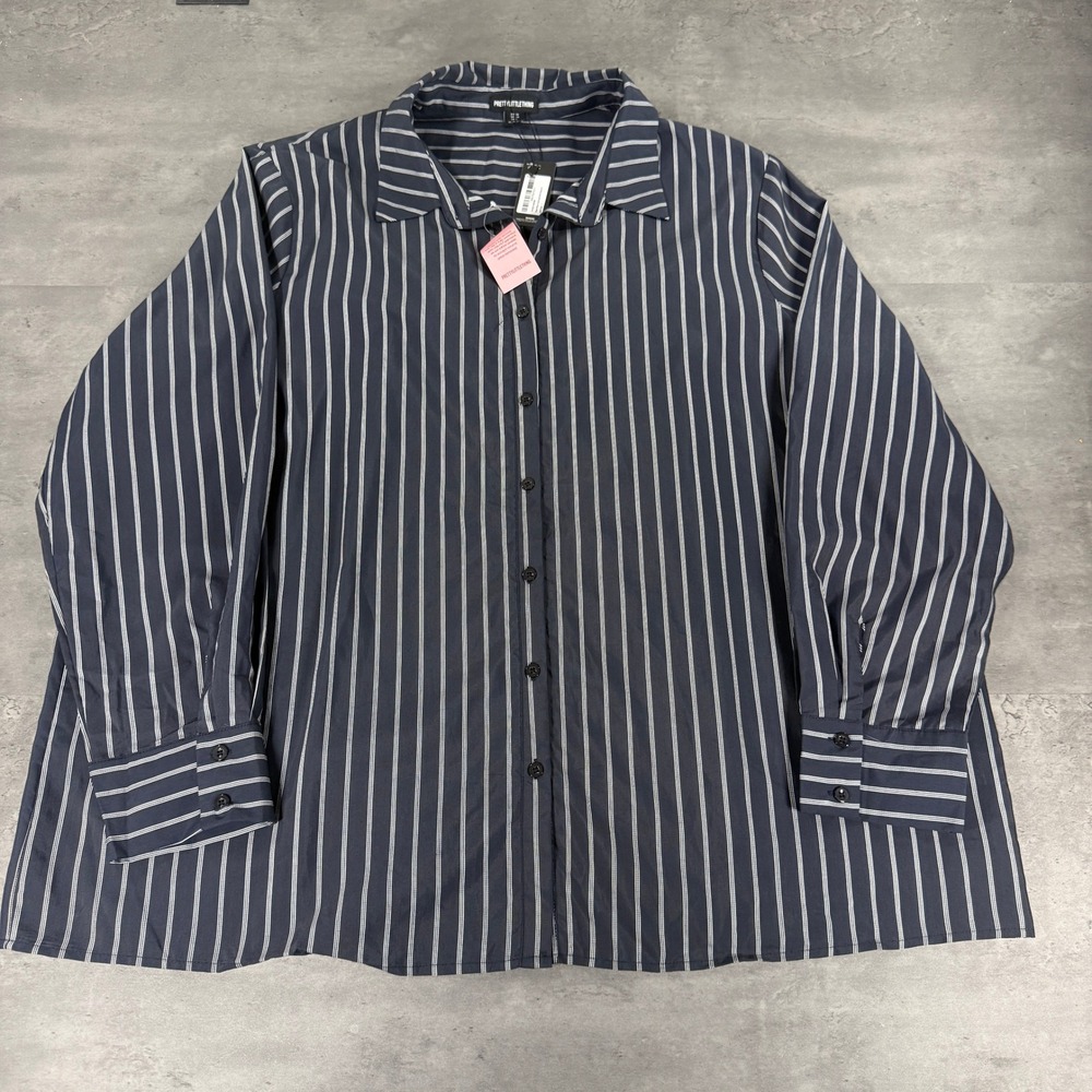 PrettyLittleThing Shirt Womens 6 Oversized Navy Striped Button-Down NEW